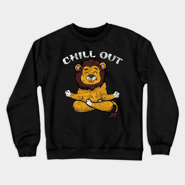 Meditation lion yoga chill out cartoon Crewneck Sweatshirt by sevalyilmazardal